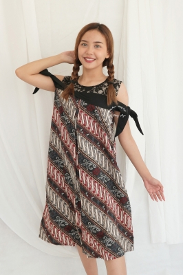 Sabrina Dress Hamil Batik Menyusui Brokat Pita - BTK 151 Hitam